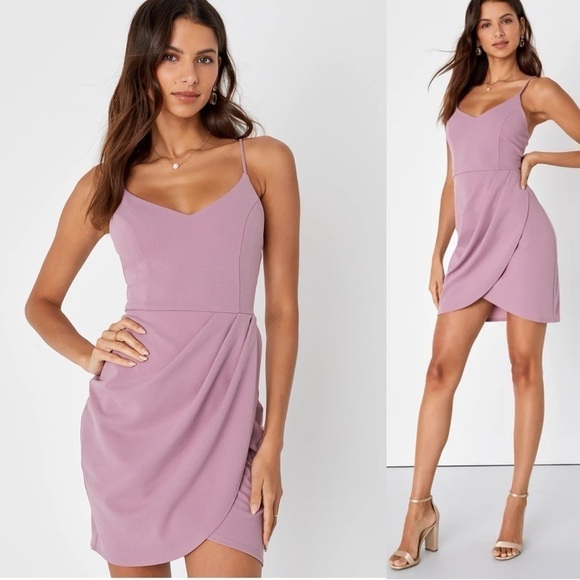 4 for $40 SALE! Lulu's Forever Your Girl Tulip Hem Mini Dress, Mauve Pink, XS - Picture 1 of 14
